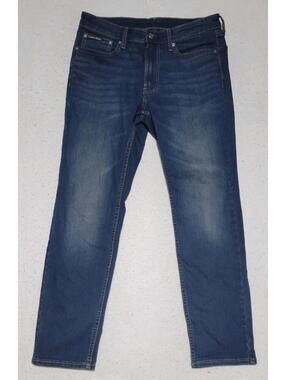 Calvin Klein Slim Fit Jeans 32 x 30 Mens Dark Wash Blue Denim Straight Leg